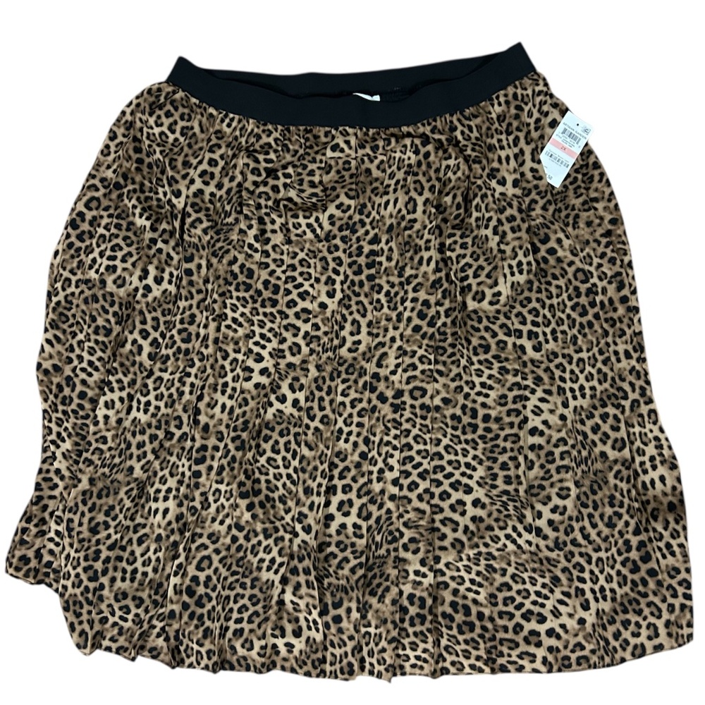 Womens Pleated Cheetah Midi Skirt Leopard Animal Print Brown 2XL NWT